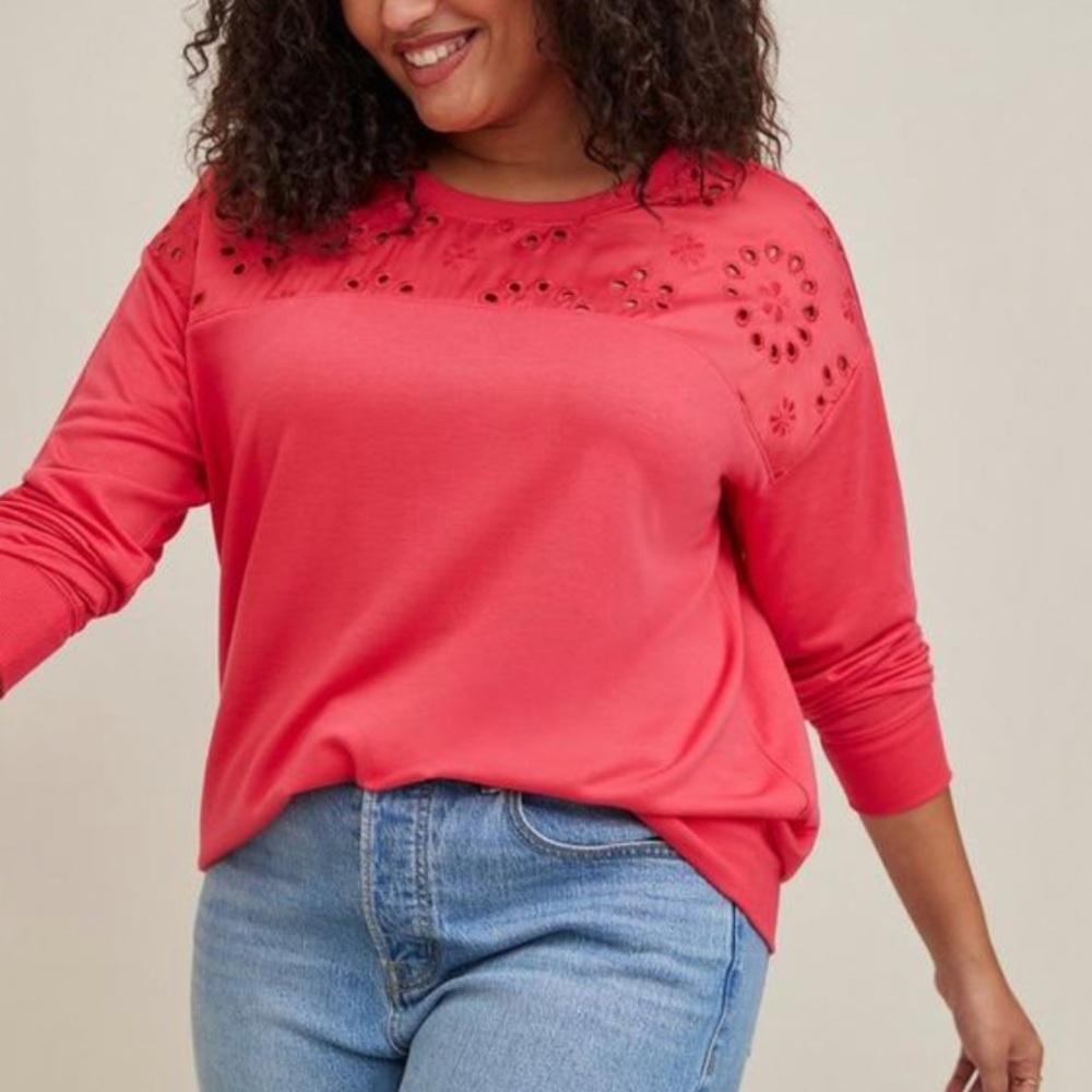 NWT Torrid French Terry Crew Neck Eyelet Inset Drop Shoulder Sweatshirt